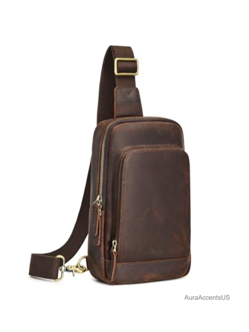 Top Grain Crazy Horse Leather RFID Blocking Sling Bag Crossbody Daypack